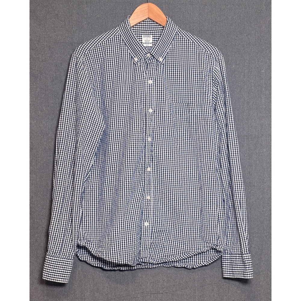 Bonobos Mens Slim Fit Seersucker Gingham Button Down Shirt Navy Blue L Large